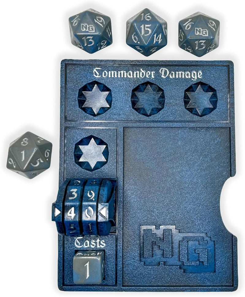 NERD GEAR Store Commander Essentials Kit - Ultimate Accessory for MTG Commander EDH - MTG Command Zone Tray - Health Counter - Spin Down Dice - Dry Erase Tokens (Deep Blue) - Image 4